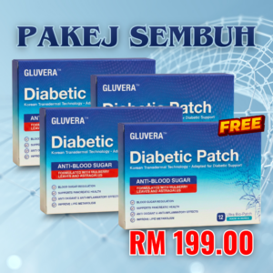 PAKEJ SEMBUH ( 3 KOTAK GLUVERA DIABETIC PATCH + FREE 1 KOTAK + 1 GLUVERA TEA )