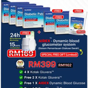 PAKEJ KONSISTEN ( 4 KOTAK + FREE 2 KOTAK + FREE GLUVERA TEA + FREE GLUCOMETER)